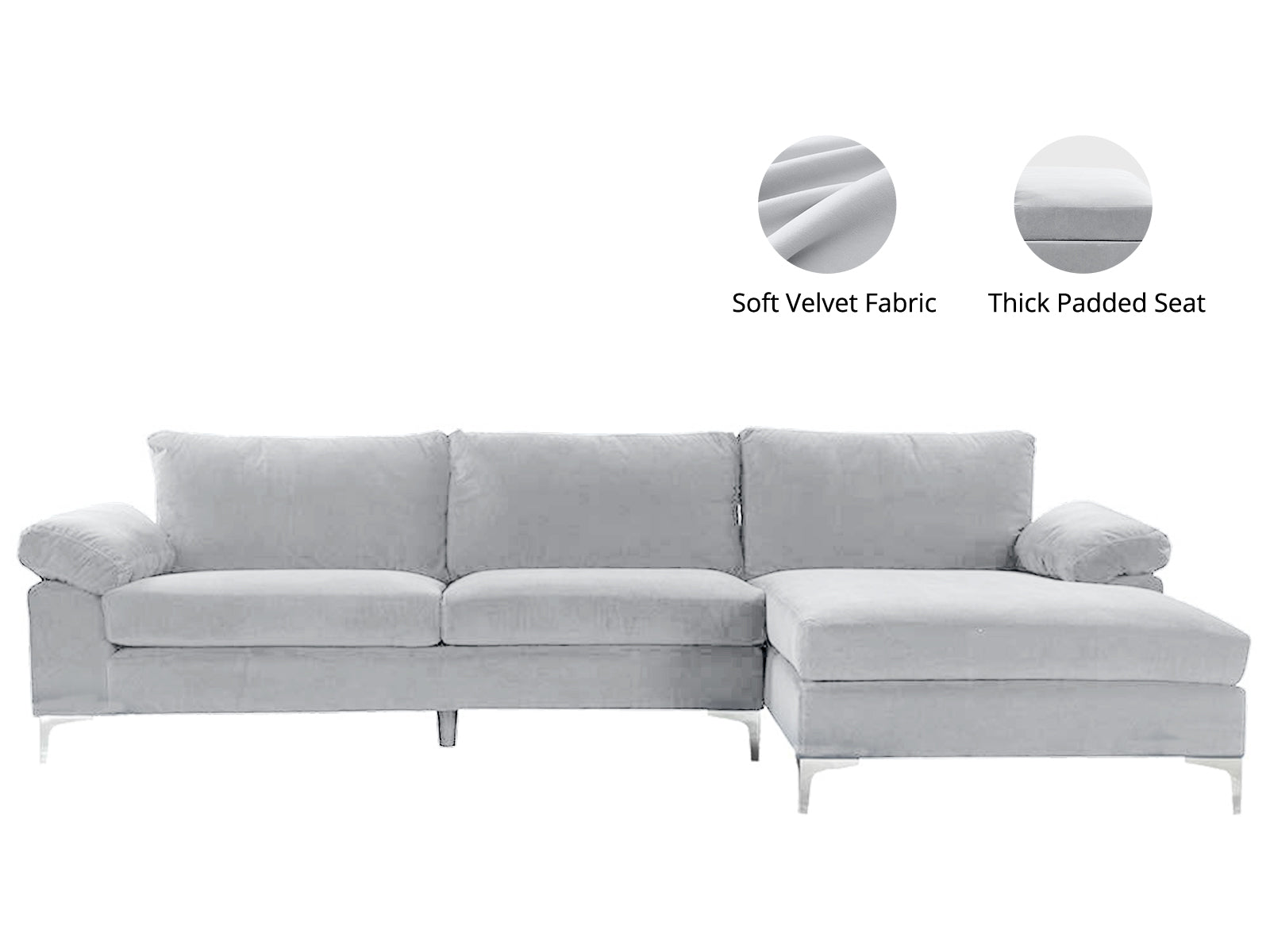 Ds T New Ronni Sectional Sofa With Right Chaise Velvet Grey Pr12680 Sofas Sectionals Sofa Beds Nz Depot 4 - Nz Depot