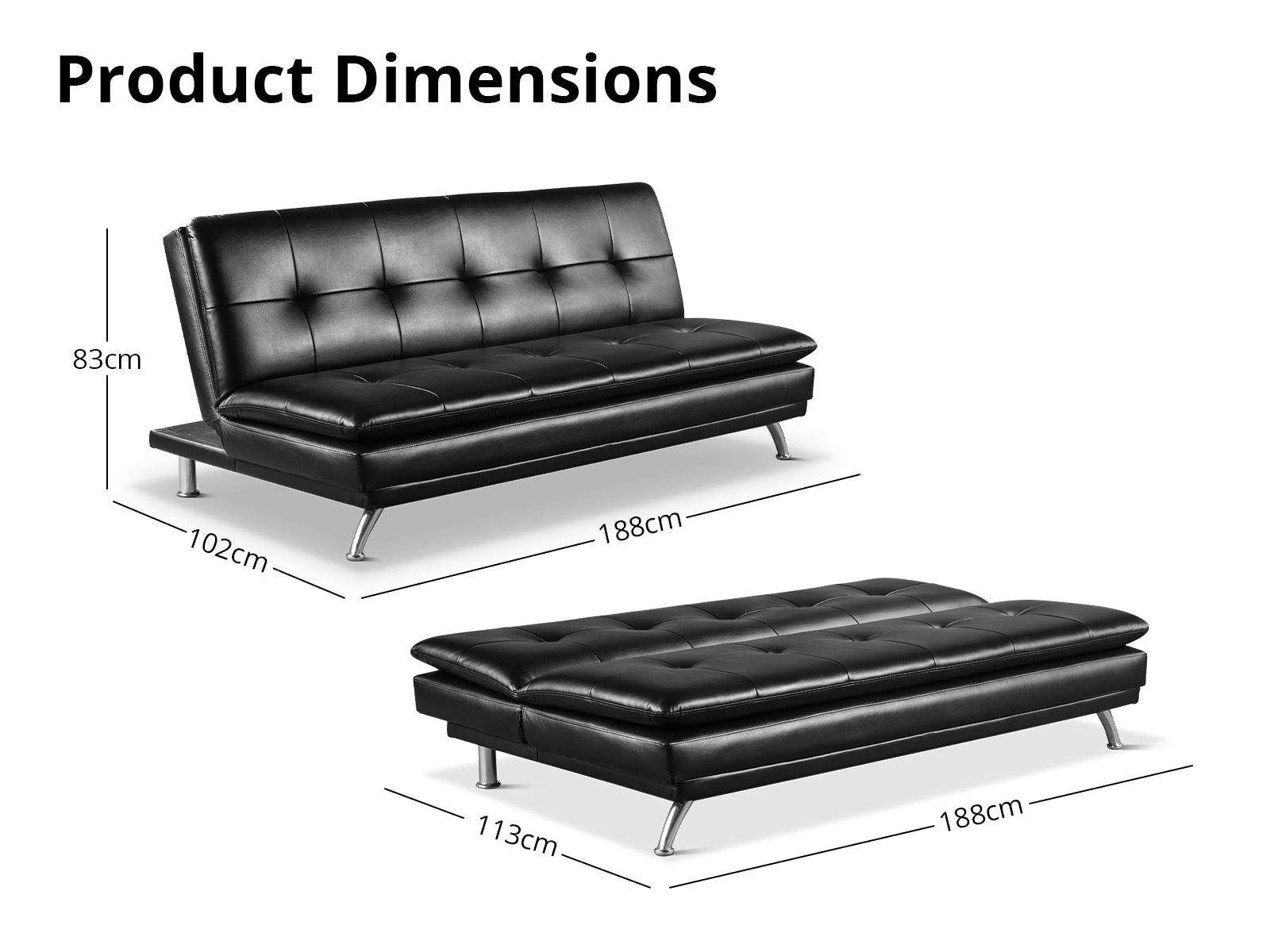 Krom Sofa Bed PU Black PR11713 Sofas Sectionals Sofa Beds NZ DEPOT 5