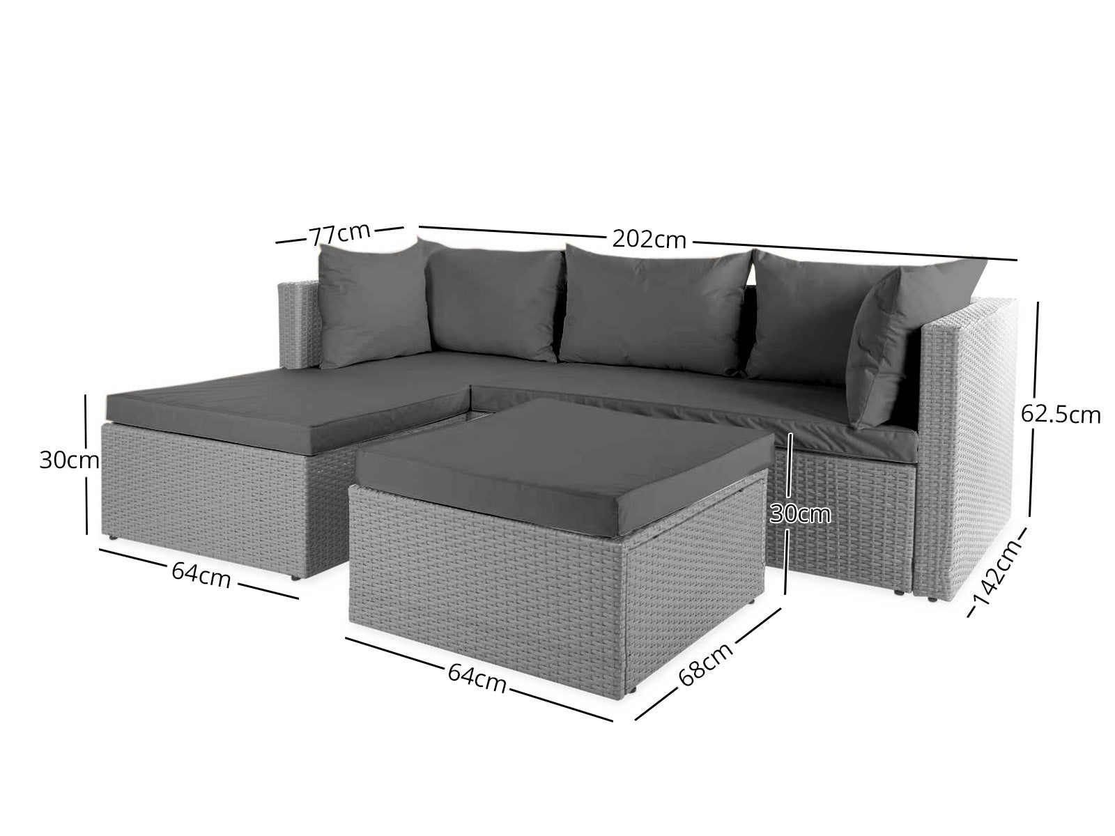 3Pc Outdoor Sofa Dark Grey Pr11706 Outdoor Furniture Nz Depot 3 - Nz Depot