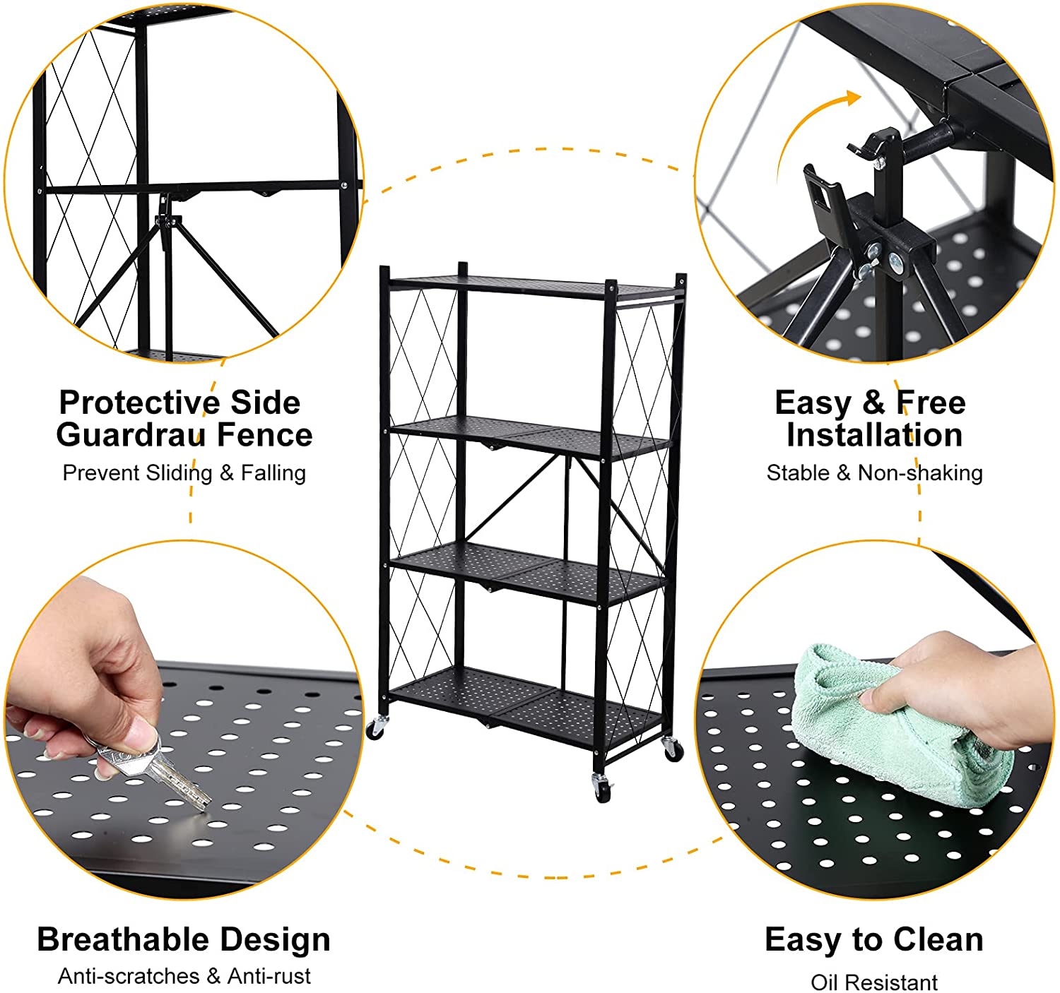 DS BS Foldable 4 Tier Kitchen Trolley Shelving Unit with Wheels PR65096 Kitchen Trolley NZ DEPOT 5