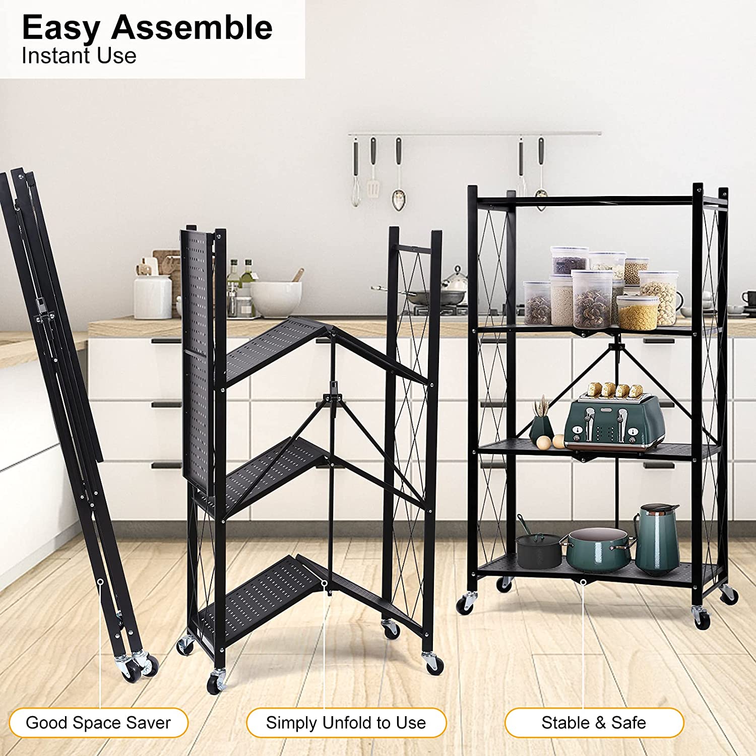 DS BS Foldable 4 Tier Kitchen Trolley Shelving Unit with Wheels PR65096 Kitchen Trolley NZ DEPOT 6