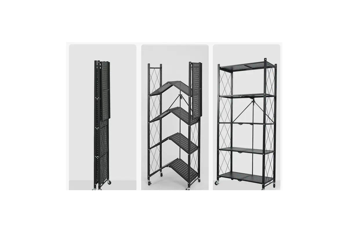 DS BS Foldable 5 Tier Kitchen Trolley Shelving Unit with Wheels PR65095 Kitchen Trolley NZ DEPOT 3