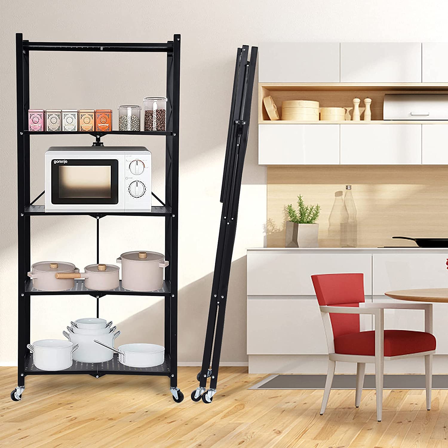 DS BS Foldable 5 Tier Kitchen Trolley Shelving Unit with Wheels PR65095 Kitchen Trolley NZ DEPOT 6