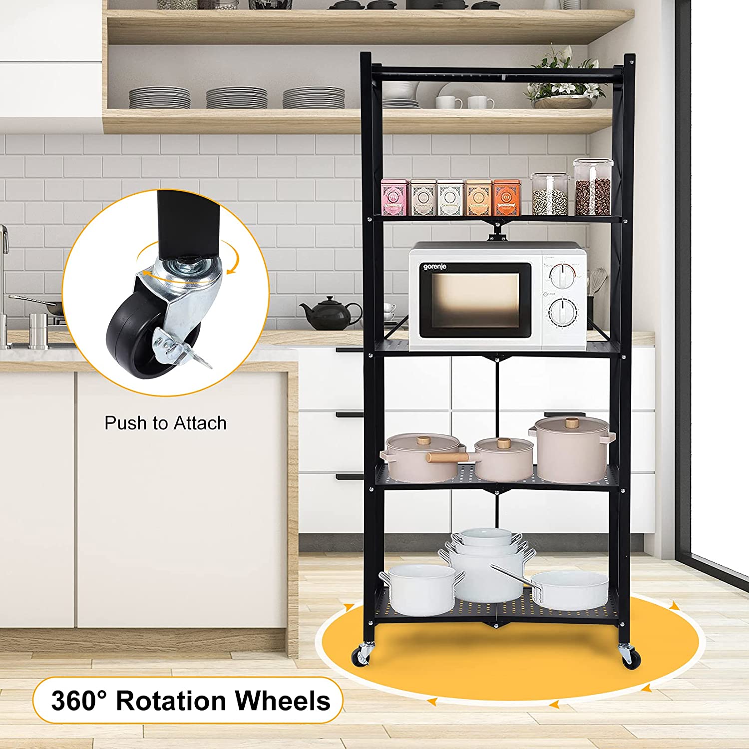 DS BS Foldable 5 Tier Kitchen Trolley Shelving Unit with Wheels PR65095 Kitchen Trolley NZ DEPOT 8