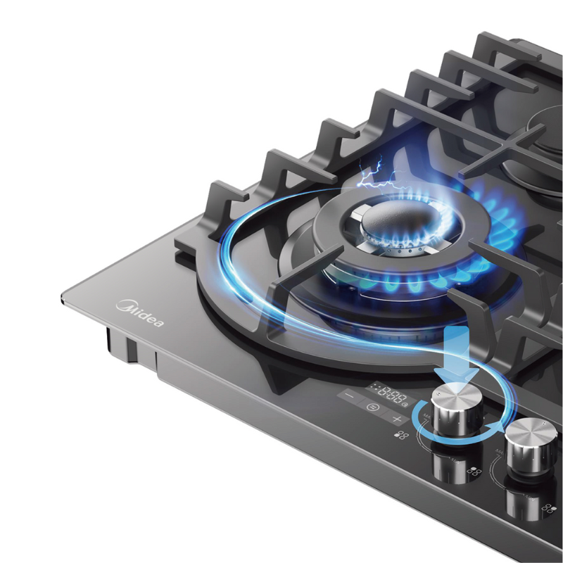 Midea 60Cm Gas Cooktop Black Tempered Glass With Timer 60Gh096 - Hobs - 60Gh096-2 - Nz Depot