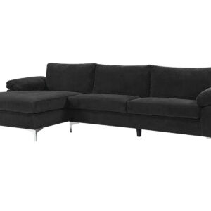 DS New Ronni Sectional Sofa with Left Chaise Velvet Black