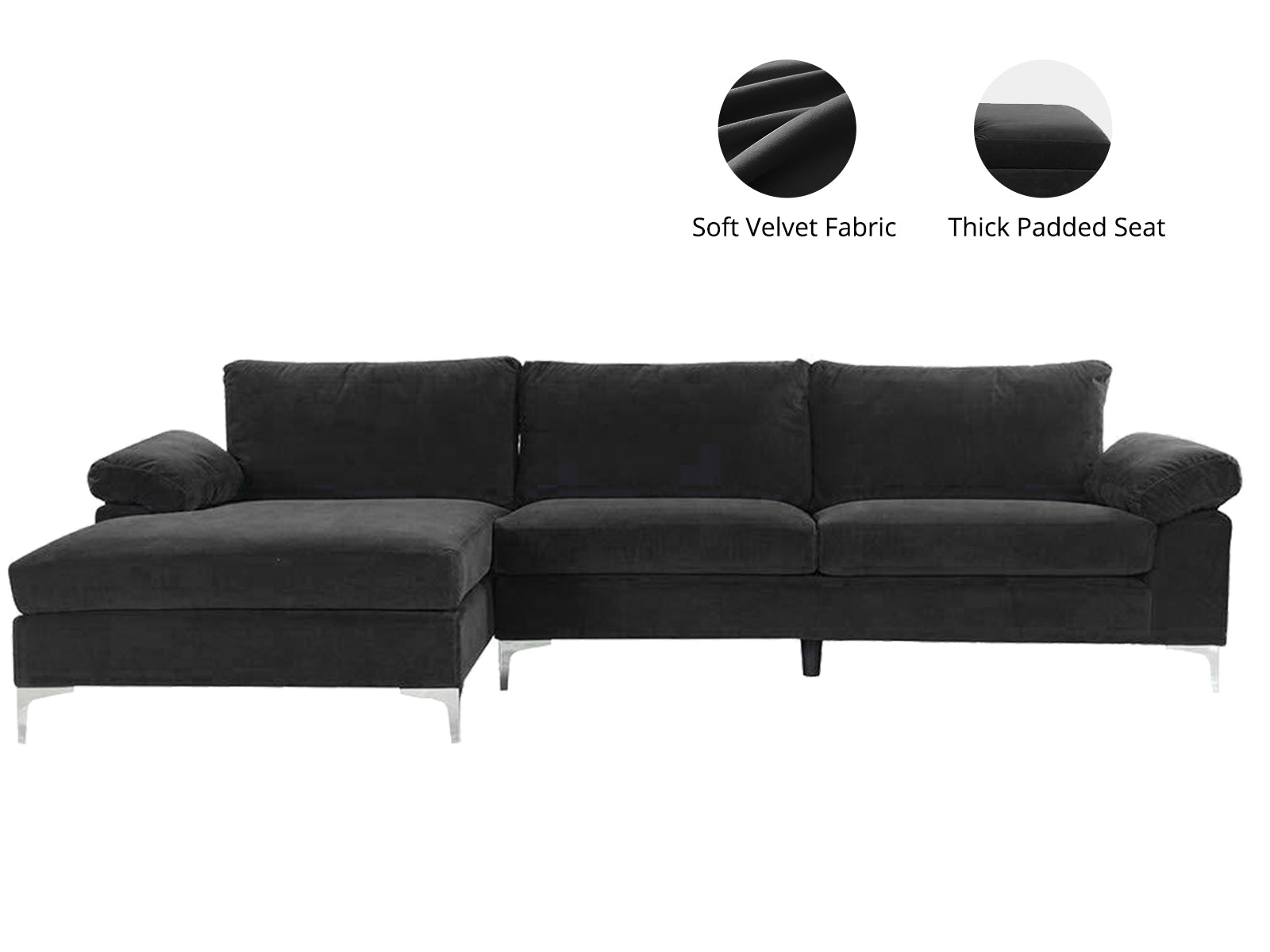 New Ronni Sectional Sofa With Left Chaise Velvet Black Pr12679 Sofas Sectionals Sofa Beds Nz Depot 4 - Nz Depot