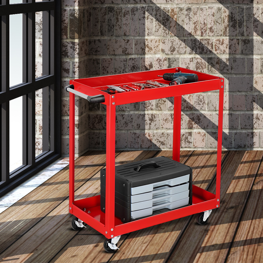 SOGA 2X 2 Tier Tool Storage Cart Portable Service Utility Heavy Duty Mobile Trolley Red, Garden, Tools & Hardware, Garage Storage & Organisation, Tool Organisers, , ,  - NZ DEPOT 5