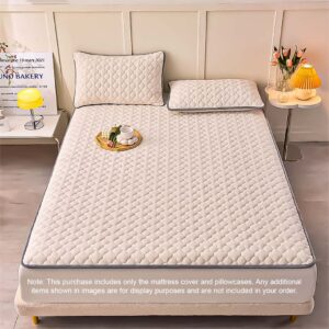 SOGA 2X Beige 153cm Wide Mattress Cover Thick Quilted Fleece Stretchable Clover Design Bed Spread Sheet Protector with Pillow Covers05, Home & Living, Bedroom, Bedding, Mattress Protectors, Underlays & Toppers, ,  - NZ DEPOT 2