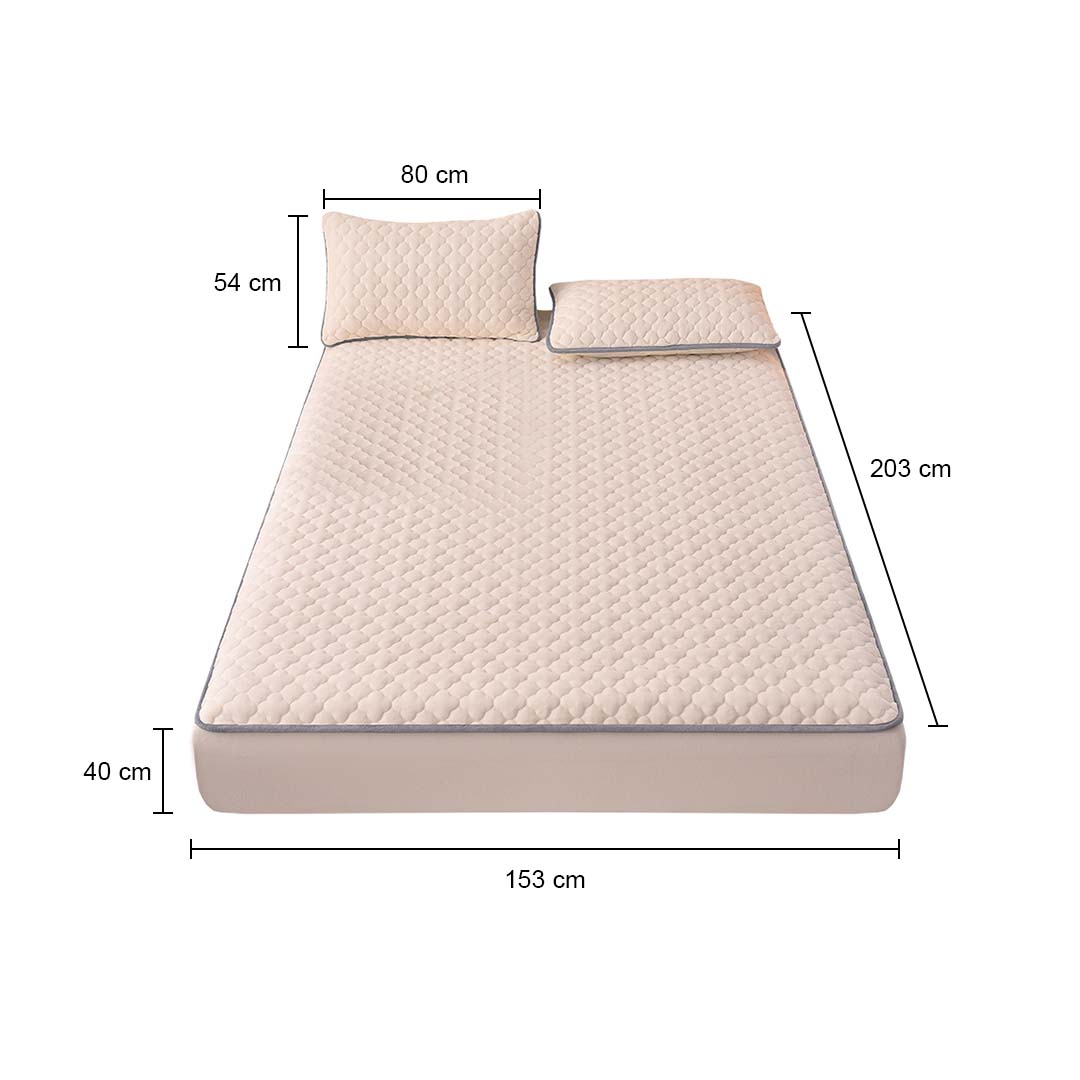 SOGA 2X Beige 153cm Wide Mattress Cover Thick Quilted Fleece Stretchable Clover Design Bed Spread Sheet Protector with Pillow Covers05, Home & Living, Bedroom, Bedding, Mattress Protectors, Underlays & Toppers, ,  - NZ DEPOT 6