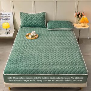 SOGA 2X Green 153cm Wide Mattress Cover Thick Quilted Fleece Stretchable Clover Design Bed Spread Sheet Protector with Pillow Covers, Home & Living, Bedroom, Bedding, Mattress Protectors, Underlays & Toppers, ,  - NZ DEPOT 2