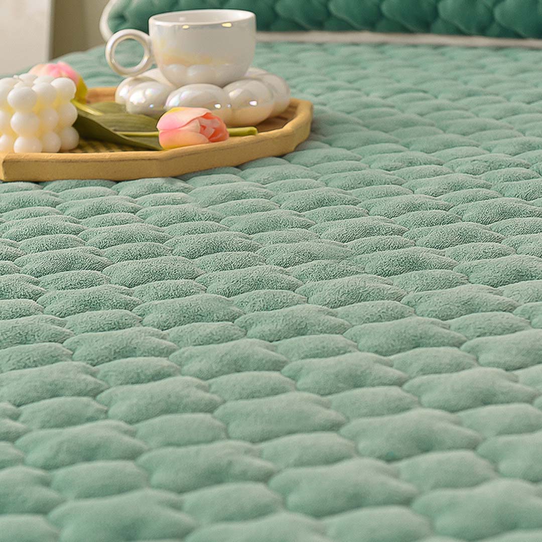 SOGA 2X Green 153cm Wide Mattress Cover Thick Quilted Fleece Stretchable Clover Design Bed Spread Sheet Protector with Pillow Covers, Home & Living, Bedroom, Bedding, Mattress Protectors, Underlays & Toppers, ,  - NZ DEPOT 4