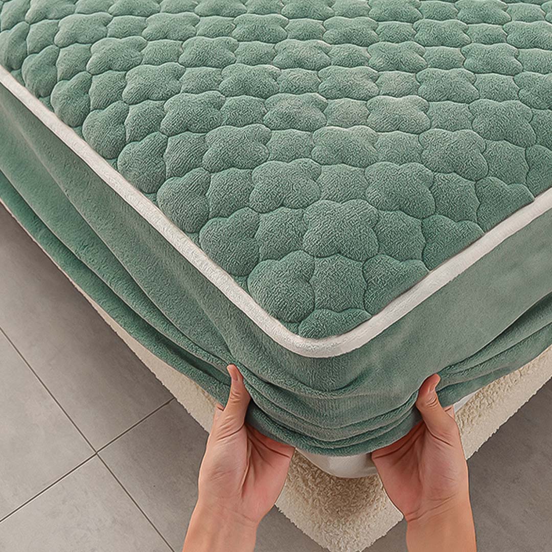 SOGA 2X Green 153cm Wide Mattress Cover Thick Quilted Fleece Stretchable Clover Design Bed Spread Sheet Protector with Pillow Covers, Home & Living, Bedroom, Bedding, Mattress Protectors, Underlays & Toppers, ,  - NZ DEPOT 5