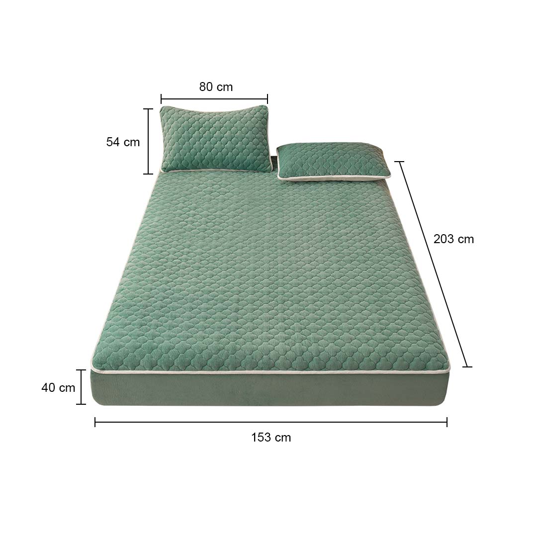 SOGA 2X Green 153cm Wide Mattress Cover Thick Quilted Fleece Stretchable Clover Design Bed Spread Sheet Protector with Pillow Covers, Home & Living, Bedroom, Bedding, Mattress Protectors, Underlays & Toppers, ,  - NZ DEPOT 6