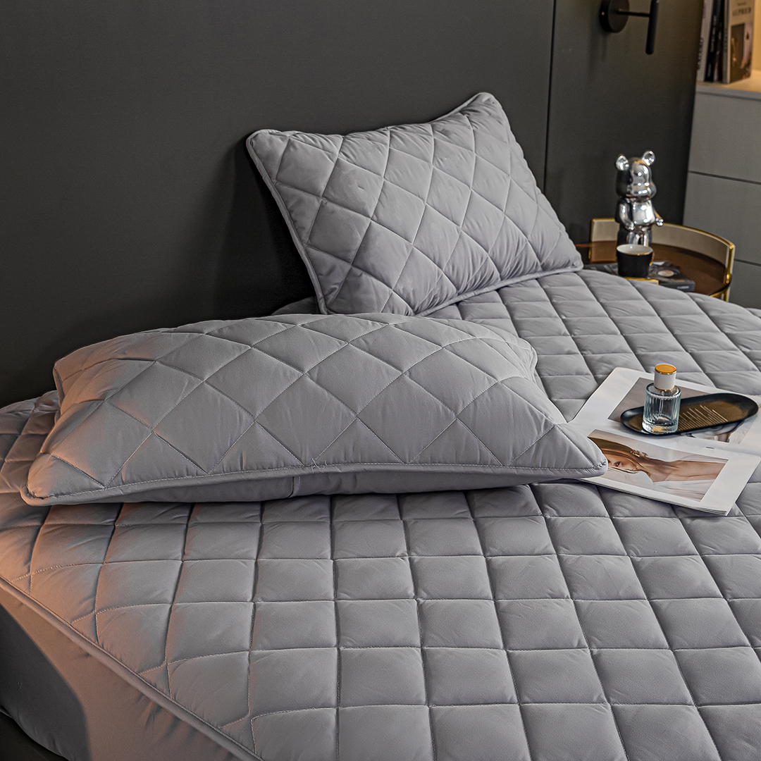 Soga 2X Grey 138Cm Wide Cross-Hatch Mattress Cover Thick Quilted Stretchable Bed Spread Sheet Protector With Pillow Covers, Home &Amp; Living, Bedroom, Bedding, Mattress Protectors, Underlays &Amp; Toppers, ,  - Nz Depot 5