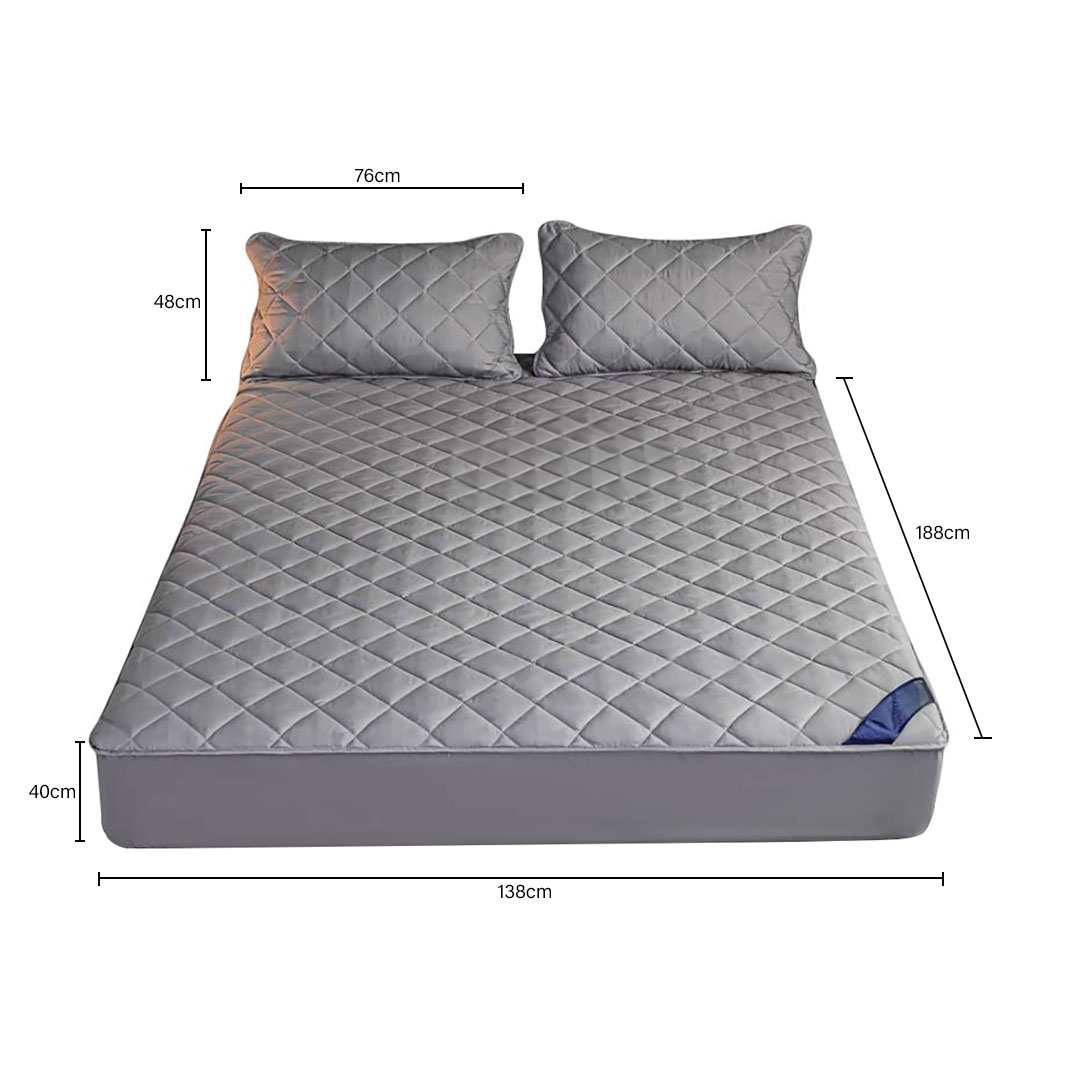 Soga 2X Grey 138Cm Wide Cross-Hatch Mattress Cover Thick Quilted Stretchable Bed Spread Sheet Protector With Pillow Covers, Home &Amp; Living, Bedroom, Bedding, Mattress Protectors, Underlays &Amp; Toppers, ,  - Nz Depot 10