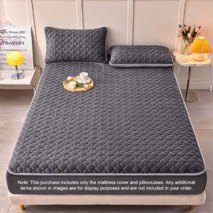 SOGA 2X Grey 138cm Wide Mattress Cover Thick Quilted Fleece Stretchable Clover Design Bed Spread Sheet Protector with Pillow Covers, Home & Living, Bedroom, Bedding, Mattress Protectors, Underlays & Toppers, ,  - NZ DEPOT 2