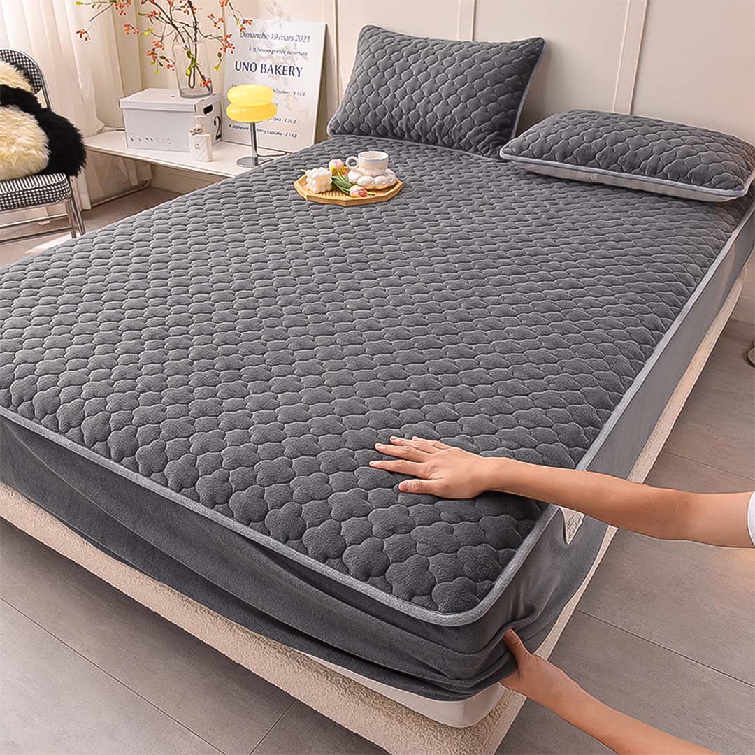 SOGA 2X Grey 138cm Wide Mattress Cover Thick Quilted Fleece Stretchable Clover Design Bed Spread Sheet Protector with Pillow Covers, Home & Living, Bedroom, Bedding, Mattress Protectors, Underlays & Toppers, ,  - NZ DEPOT 3