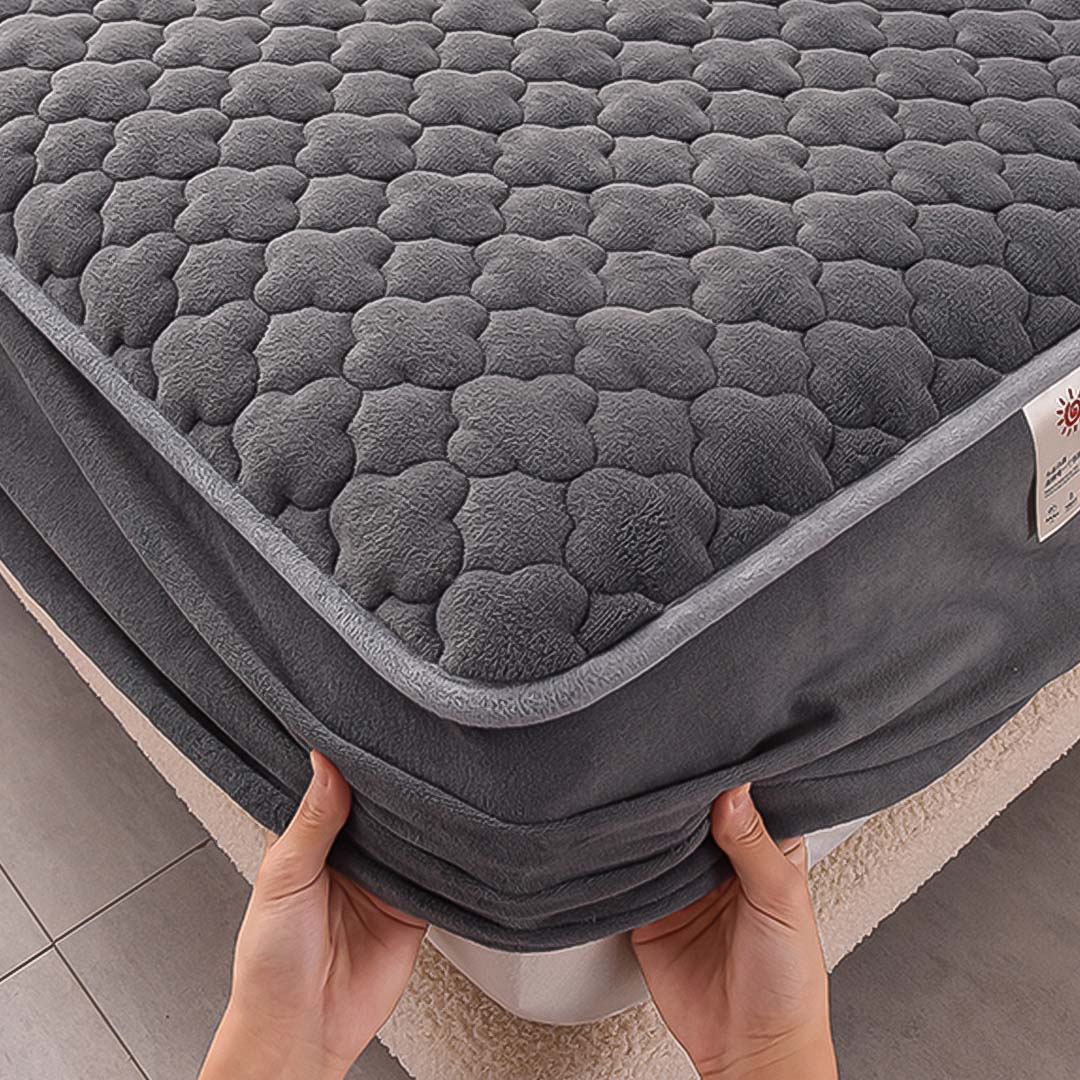 SOGA 2X Grey 138cm Wide Mattress Cover Thick Quilted Fleece Stretchable Clover Design Bed Spread Sheet Protector with Pillow Covers, Home & Living, Bedroom, Bedding, Mattress Protectors, Underlays & Toppers, ,  - NZ DEPOT 5