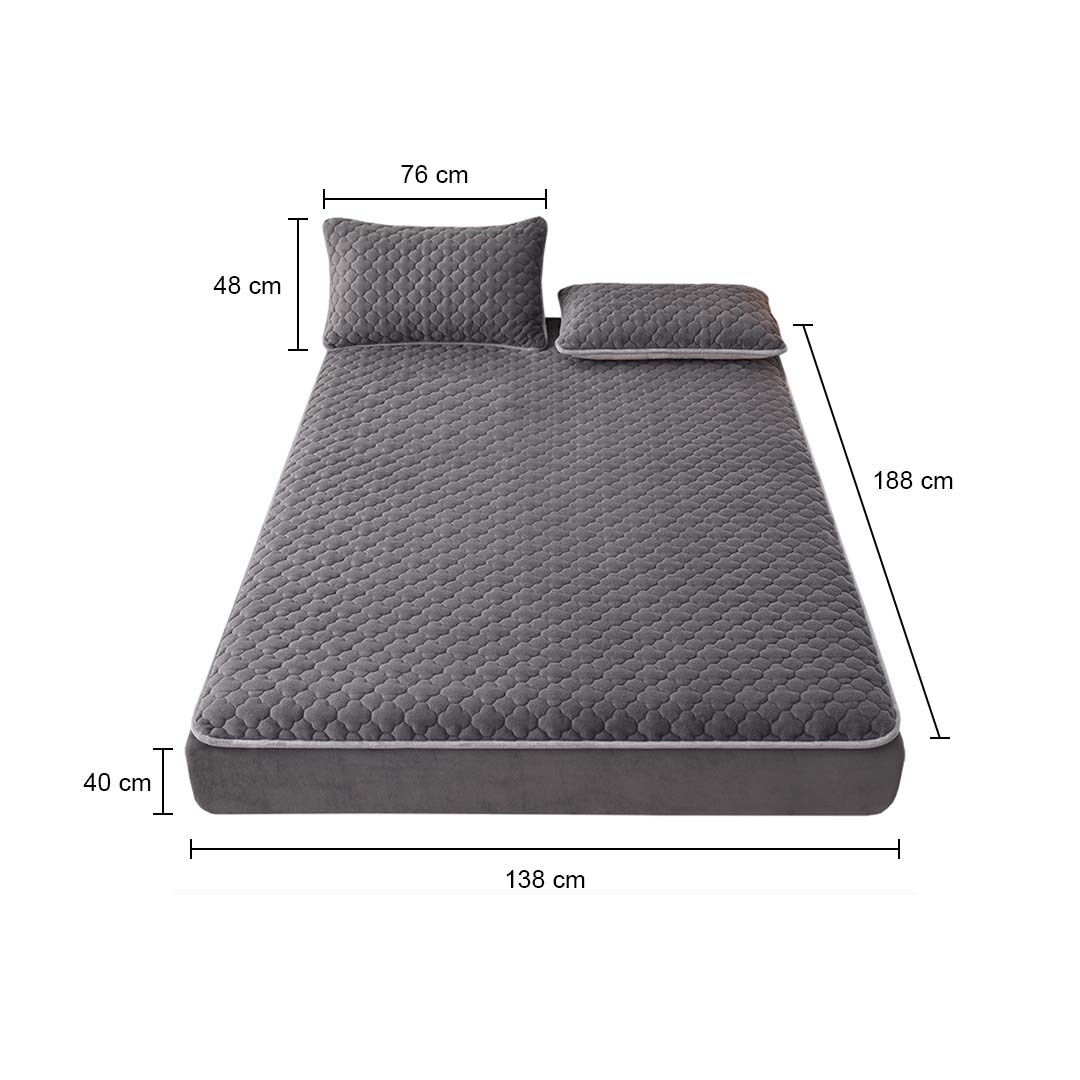 SOGA 2X Grey 138cm Wide Mattress Cover Thick Quilted Fleece Stretchable Clover Design Bed Spread Sheet Protector with Pillow Covers, Home & Living, Bedroom, Bedding, Mattress Protectors, Underlays & Toppers, ,  - NZ DEPOT 6