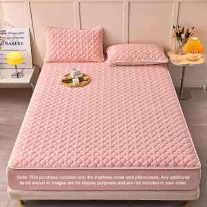 SOGA 2X Pink 153cm Wide Mattress Cover Thick Quilted Fleece Stretchable Clover Design Bed Spread Sheet Protector with Pillow Covers, Home & Living, Bedroom, Bedding, Mattress Protectors, Underlays & Toppers, ,  - NZ DEPOT 2