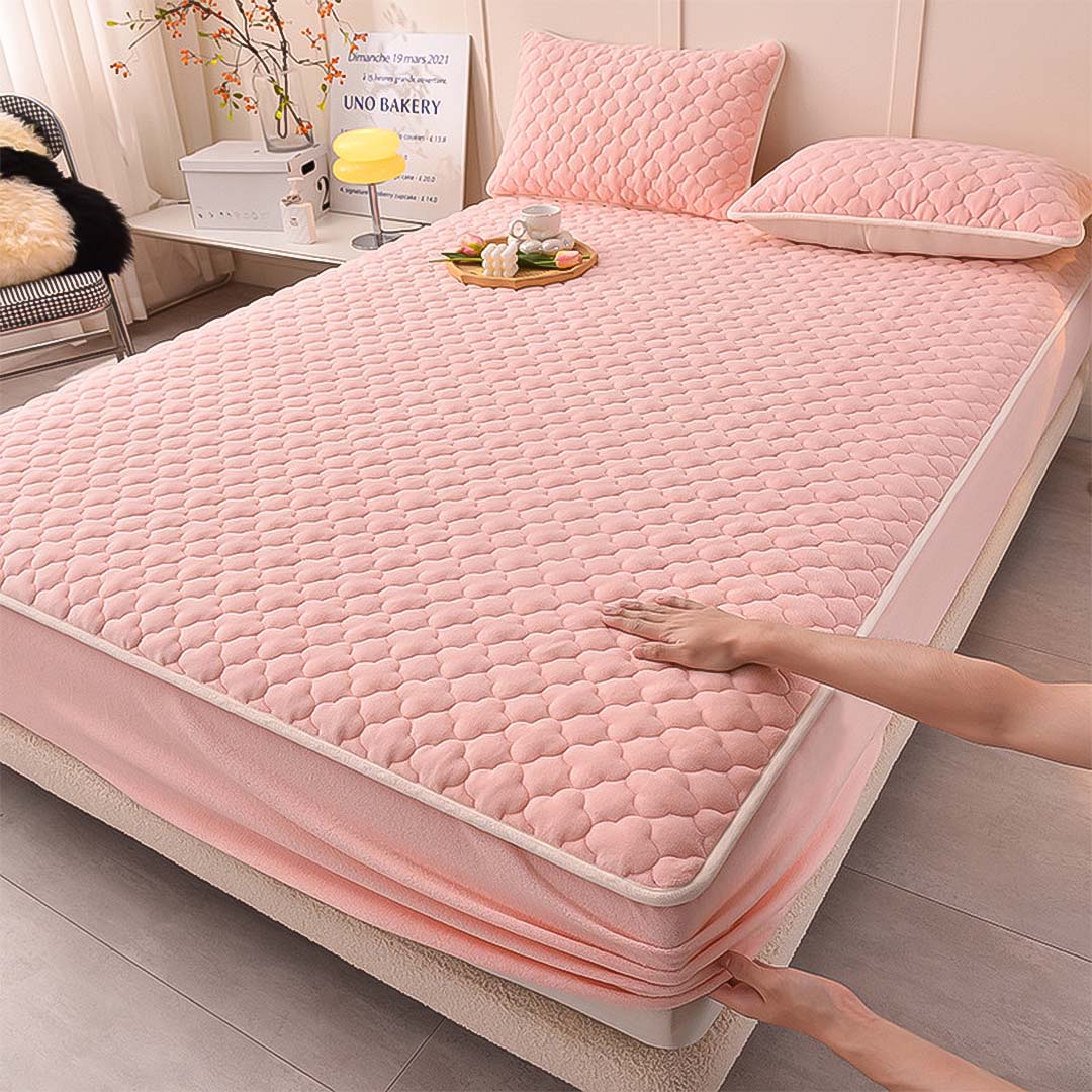 SOGA 2X Pink 153cm Wide Mattress Cover Thick Quilted Fleece Stretchable Clover Design Bed Spread Sheet Protector with Pillow Covers, Home & Living, Bedroom, Bedding, Mattress Protectors, Underlays & Toppers, ,  - NZ DEPOT 3