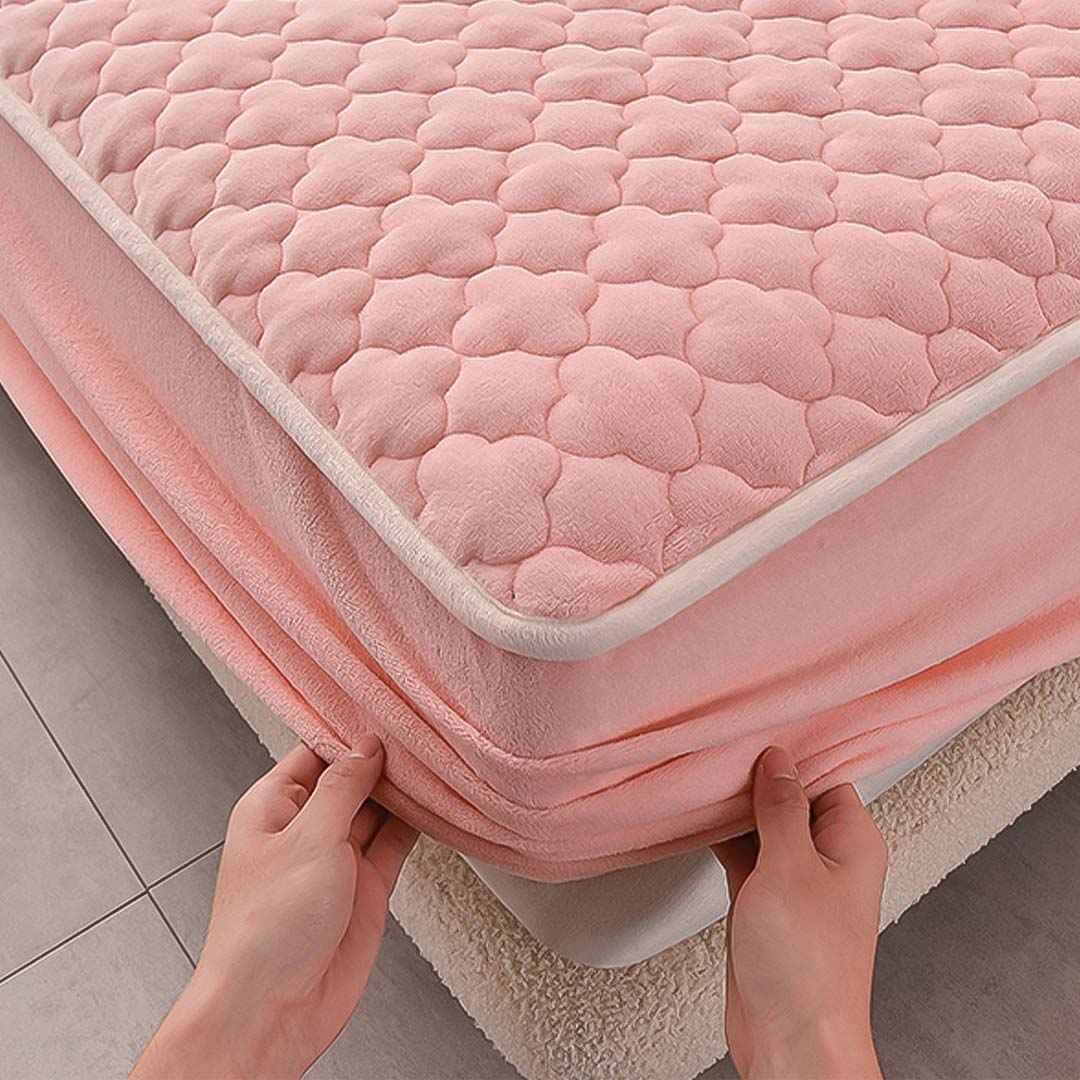 SOGA 2X Pink 153cm Wide Mattress Cover Thick Quilted Fleece Stretchable Clover Design Bed Spread Sheet Protector with Pillow Covers, Home & Living, Bedroom, Bedding, Mattress Protectors, Underlays & Toppers, ,  - NZ DEPOT 5