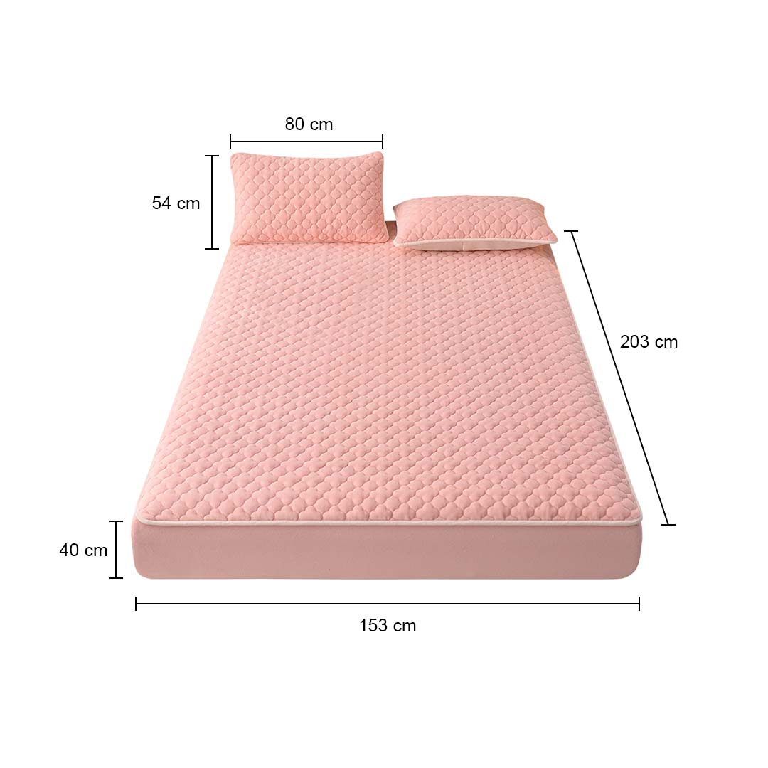 SOGA 2X Pink 153cm Wide Mattress Cover Thick Quilted Fleece Stretchable Clover Design Bed Spread Sheet Protector with Pillow Covers, Home & Living, Bedroom, Bedding, Mattress Protectors, Underlays & Toppers, ,  - NZ DEPOT 6