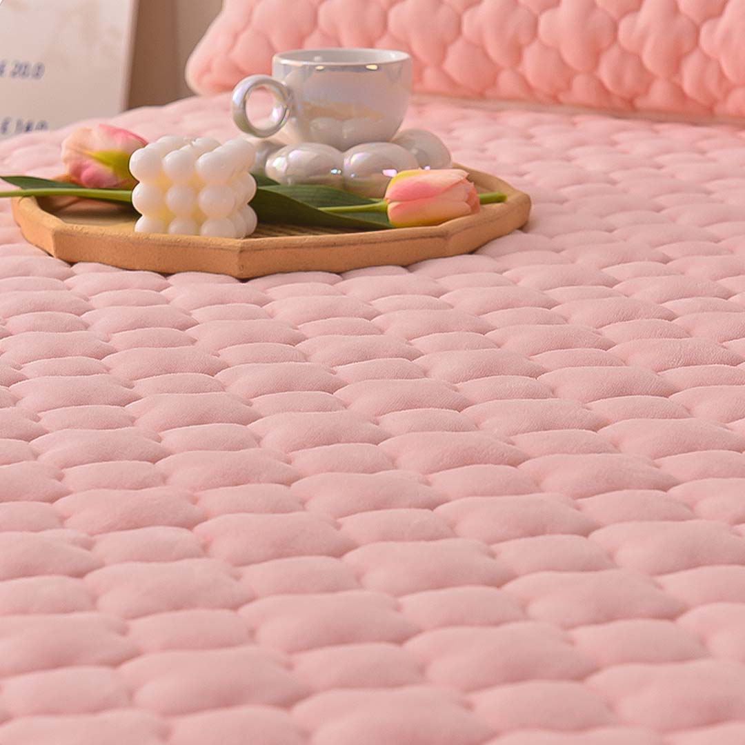 SOGA 2X Pink 183cm Wide Mattress Cover Thick Quilted Fleece Stretchable Clover Design Bed Spread Sheet Protector with Pillow Covers, Home & Living, Bedroom, Bedding, Mattress Protectors, Underlays & Toppers, ,  - NZ DEPOT 4