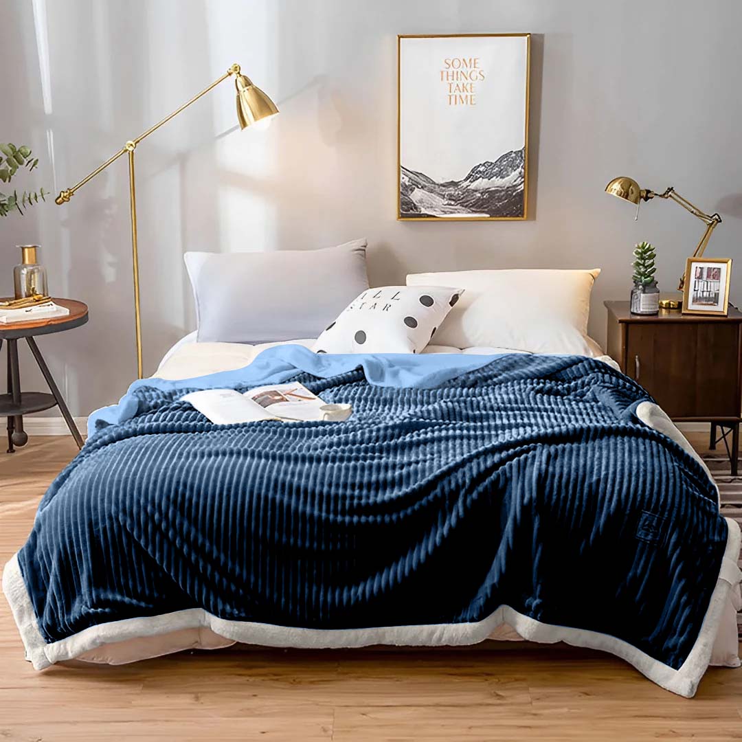 SOGA 2X Throw Blanket Warm Cozy Double Sided Thick Flannel Coverlet Fleece Bed Sofa Comforter Dark Blue, Home, Bed Linen, Throws And Blankets, Blankets, ,  - NZ DEPOT 4