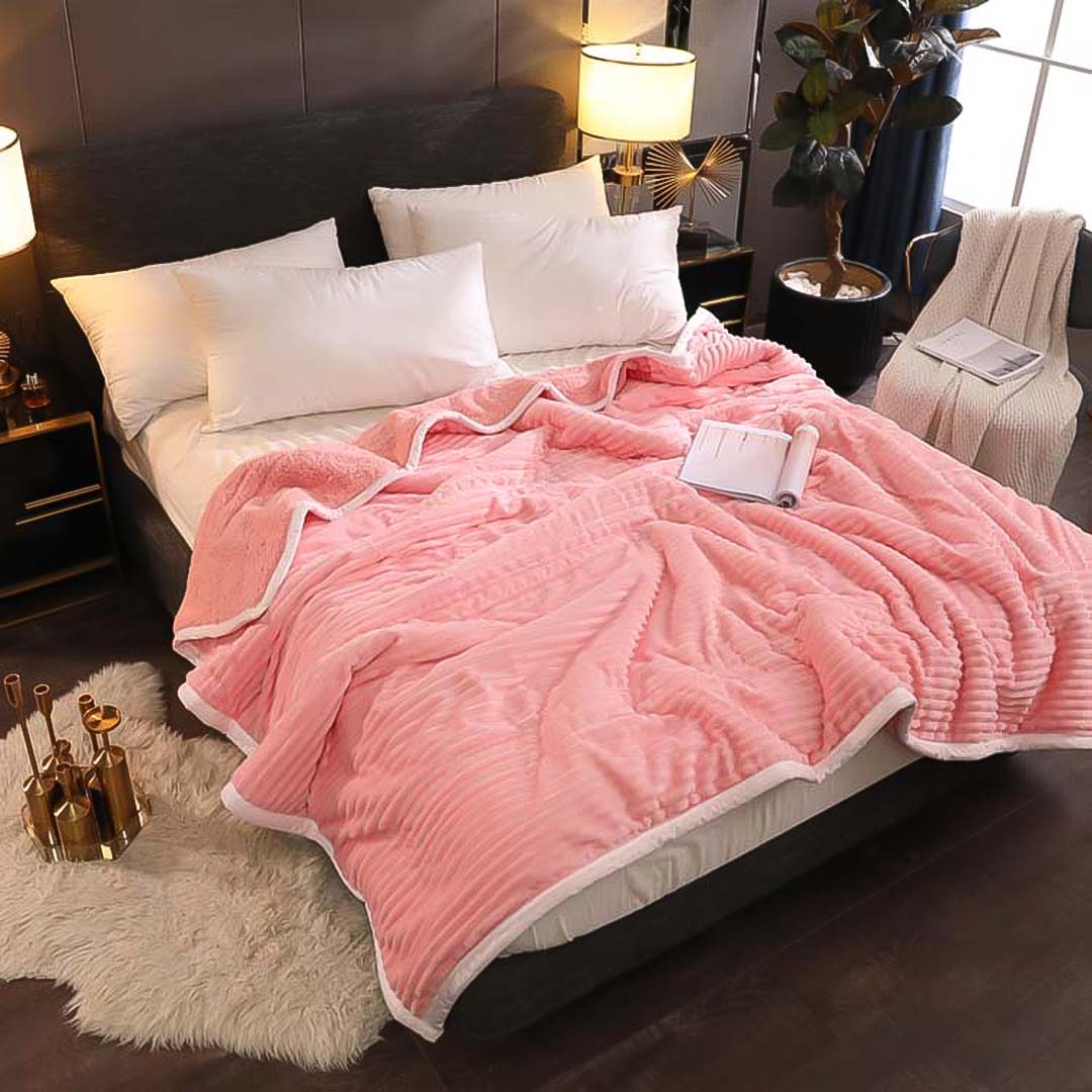 Soga 2X Throw Blanket Warm Cozy Double Sided Thick Flannel Coverlet Fleece Bed Sofa Comforter Pink, Home, Bed Linen, Throws And Blankets, Blankets, ,  - Nz Depot 2