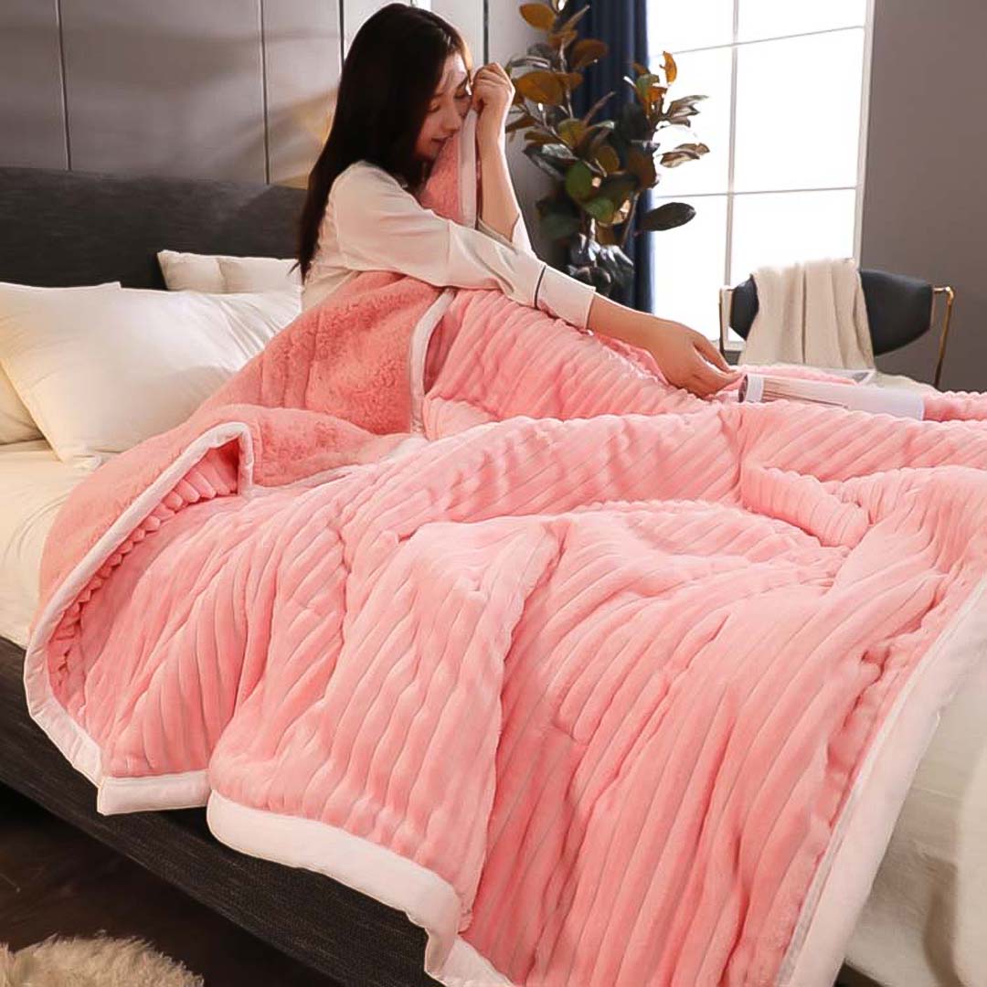 Soga 2X Throw Blanket Warm Cozy Double Sided Thick Flannel Coverlet Fleece Bed Sofa Comforter Pink, Home, Bed Linen, Throws And Blankets, Blankets, ,  - Nz Depot 3