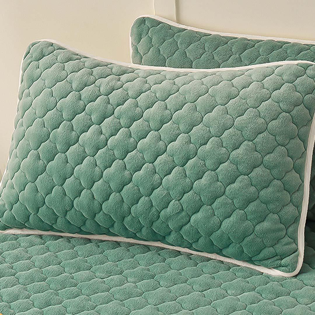 SOGA Green 183cm Wide Mattress Cover Thick Quilted Fleece Stretchable Clover Design Bed Spread Sheet Protector with Pillow Covers, Home & Living, Bedroom, Bedding, Mattress Protectors, Underlays & Toppers, ,  - NZ DEPOT 10