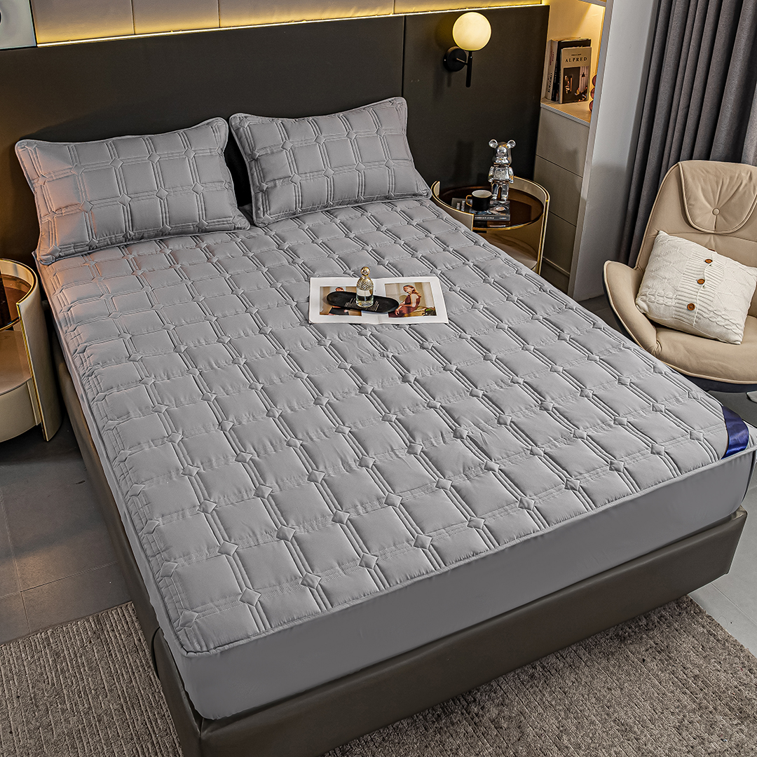 SOGA Grey 153cm Wide Mattress Cover Thick Quilted Stretchable Bed Spread Sheet Protector with Pillow Covers, Home & Living, Bedroom, Bedding, Mattress Protectors, Underlays & Toppers, ,  - NZ DEPOT 4