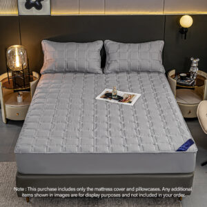 SOGA Grey 183cm Wide Mattress Cover Thick Quilted Stretchable Bed Spread Sheet Protector with Pillow Covers, Home & Living, Bedroom, Bedding, Mattress Protectors, Underlays & Toppers, ,  - NZ DEPOT 2