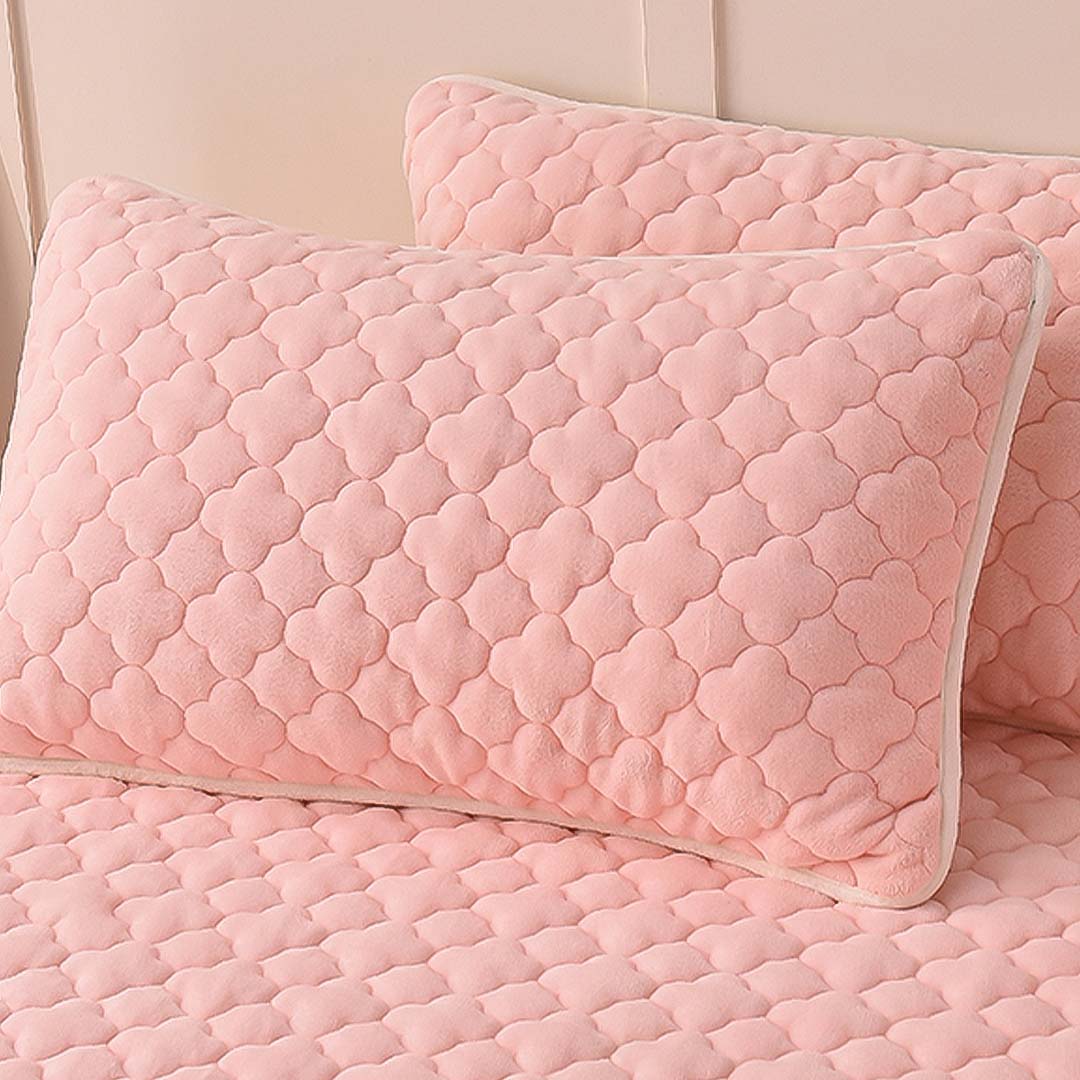 SOGA Pink 183cm Wide Mattress Cover Thick Quilted Fleece Stretchable Clover Design Bed Spread Sheet Protector with Pillow Covers, Home & Living, Bedroom, Bedding, Mattress Protectors, Underlays & Toppers, ,  - NZ DEPOT 10