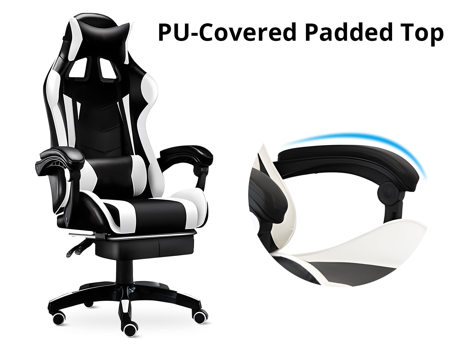 Chano Deluxe Gaming Chair Pu White Pr65004 Office Chairs Nz Depot 6 - Nz Depot