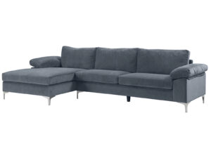 New Ronni Sectional Sofa With Left Chaise Velvet Dark Grey Pr12678 Sofas Sectionals Sofa Beds Nz Depot - Nz Depot