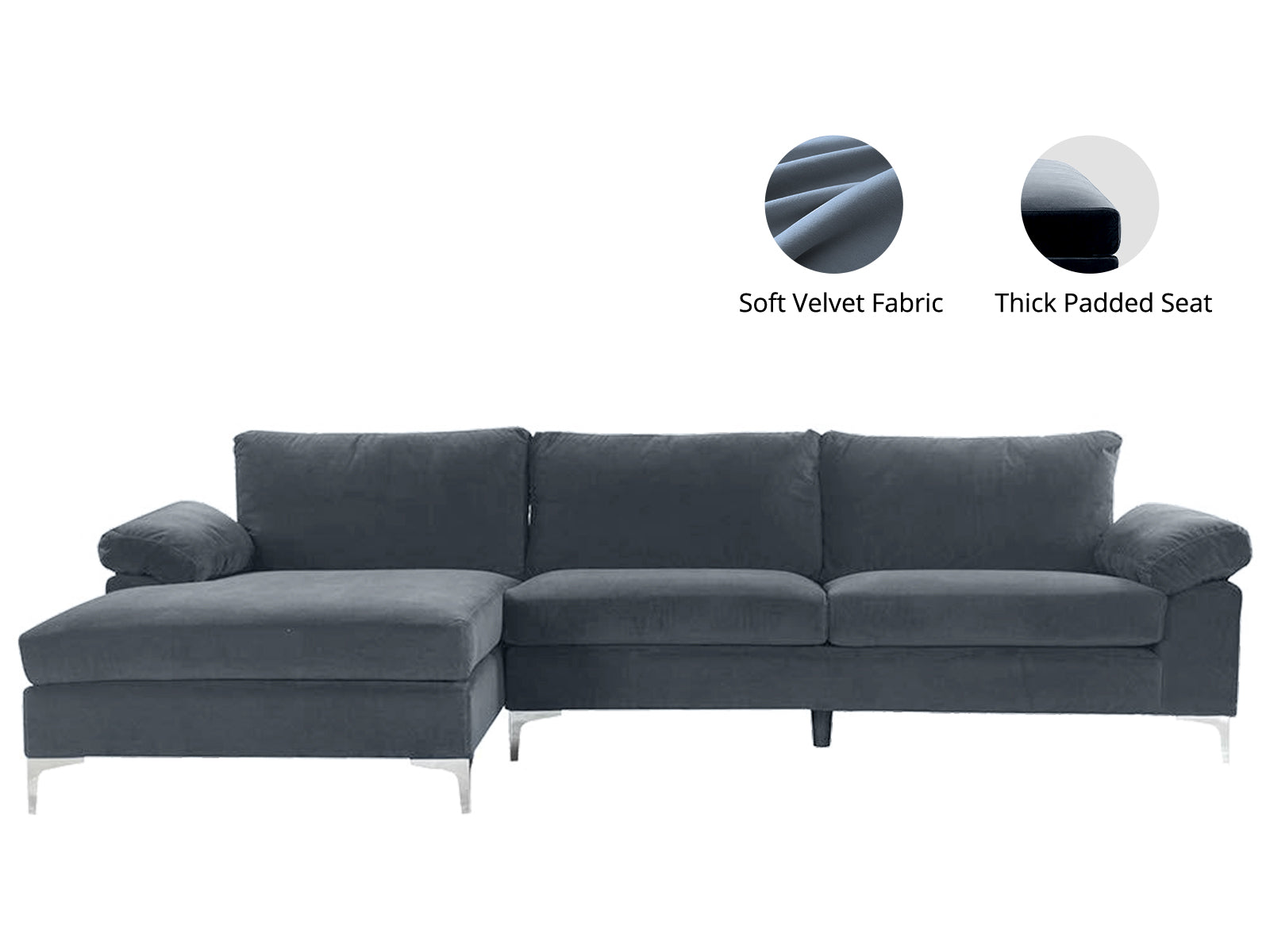 New Ronni Sectional Sofa With Left Chaise Velvet Dark Grey Pr12678 Sofas Sectionals Sofa Beds Nz Depot 4 - Nz Depot