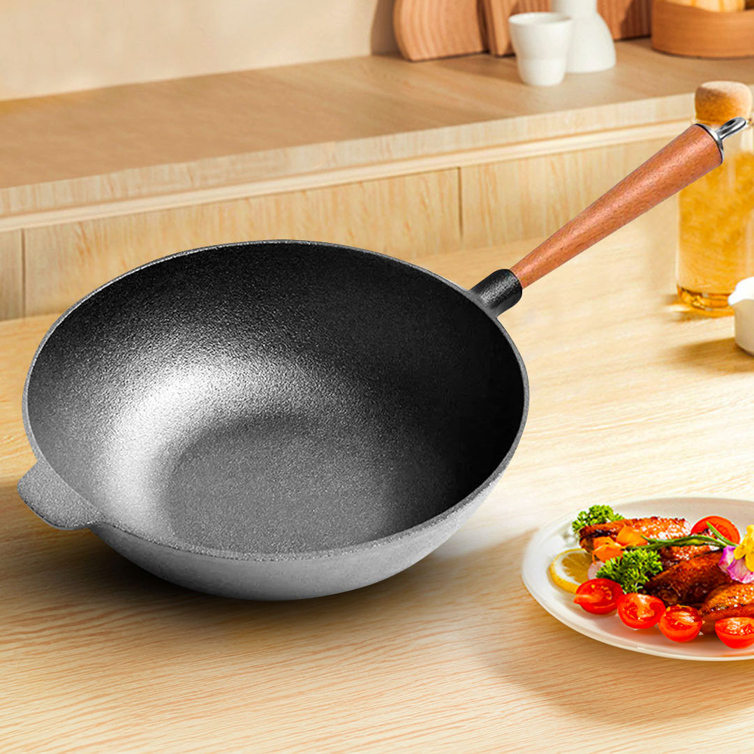 Soga 2X 31Cm Commercial Cast Iron Wok Round Bottom Frypan Home Cooking Skillet, Home &Amp; Living, Kitchen &Amp; Dining, Cookware, Frying Pans, ,  - Nz Depot 7