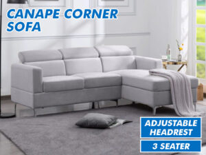 Canape Corner Sofa Light Grey PR9297 Sofas Sectionals Sofa Beds NZ DEPOT