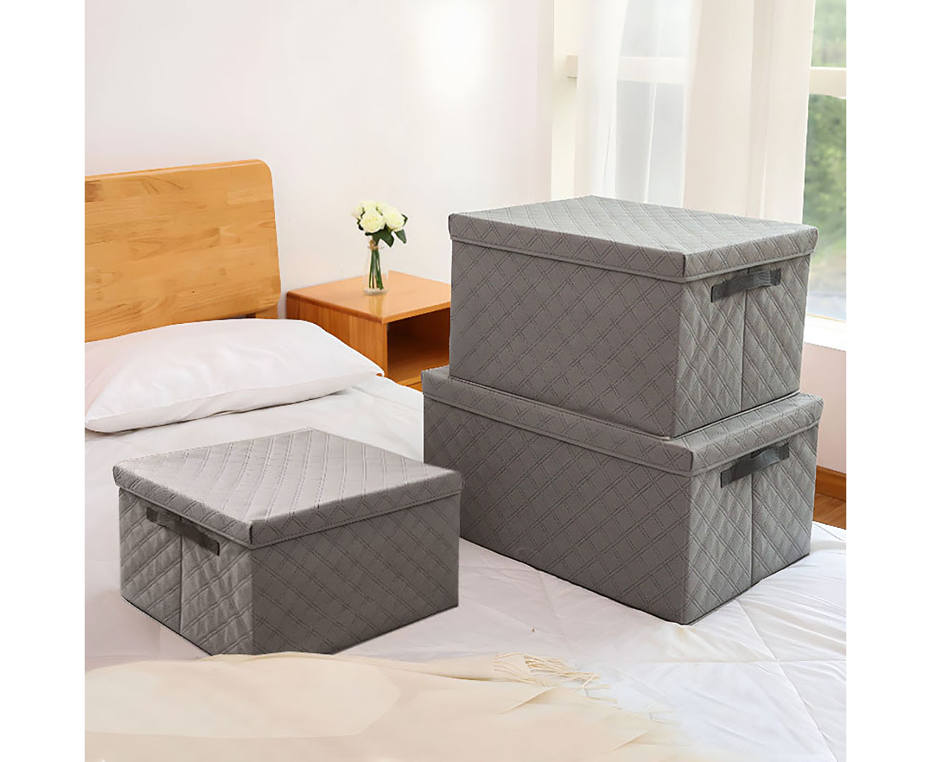 Soga 2X Extra Large Grey Non-Woven Diamond Quilt Grid Fabric Storage/Organizer Box, Furniture, Storage &Amp; Shelving, Home Storage, , ,  - Nz Depot 3