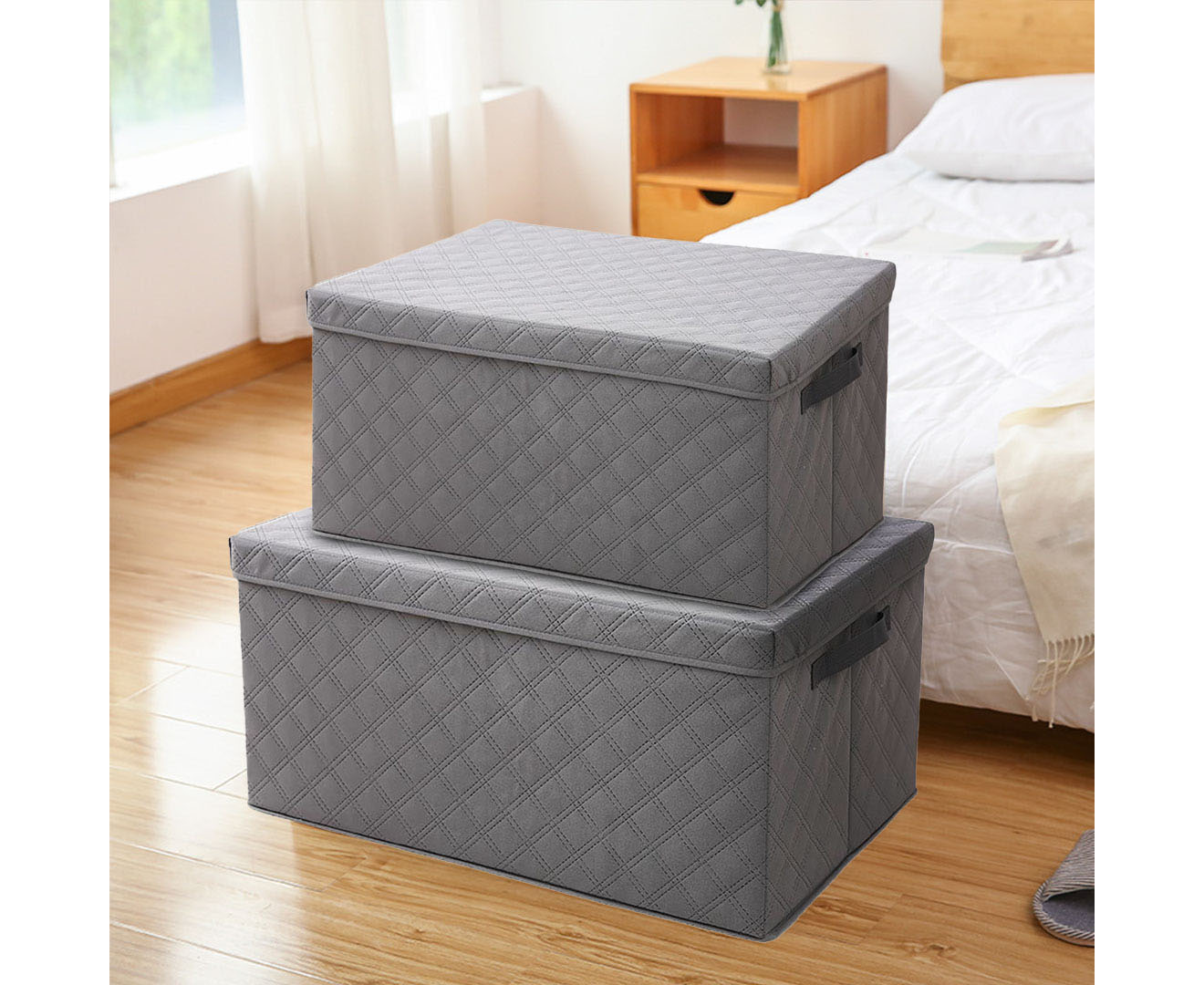 Soga 2X Extra Large Grey Non-Woven Diamond Quilt Grid Fabric Storage/Organizer Box, Furniture, Storage &Amp; Shelving, Home Storage, , ,  - Nz Depot 4