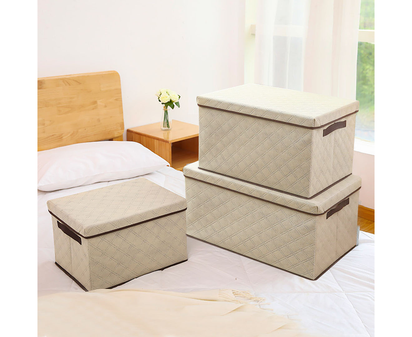 Soga 2X Small Beige Non-Woven Diamond Quilt Grid Fabric Storage/ Organizer Box, Furniture, Storage &Amp; Shelving, Home Storage, , ,  - Nz Depot 3