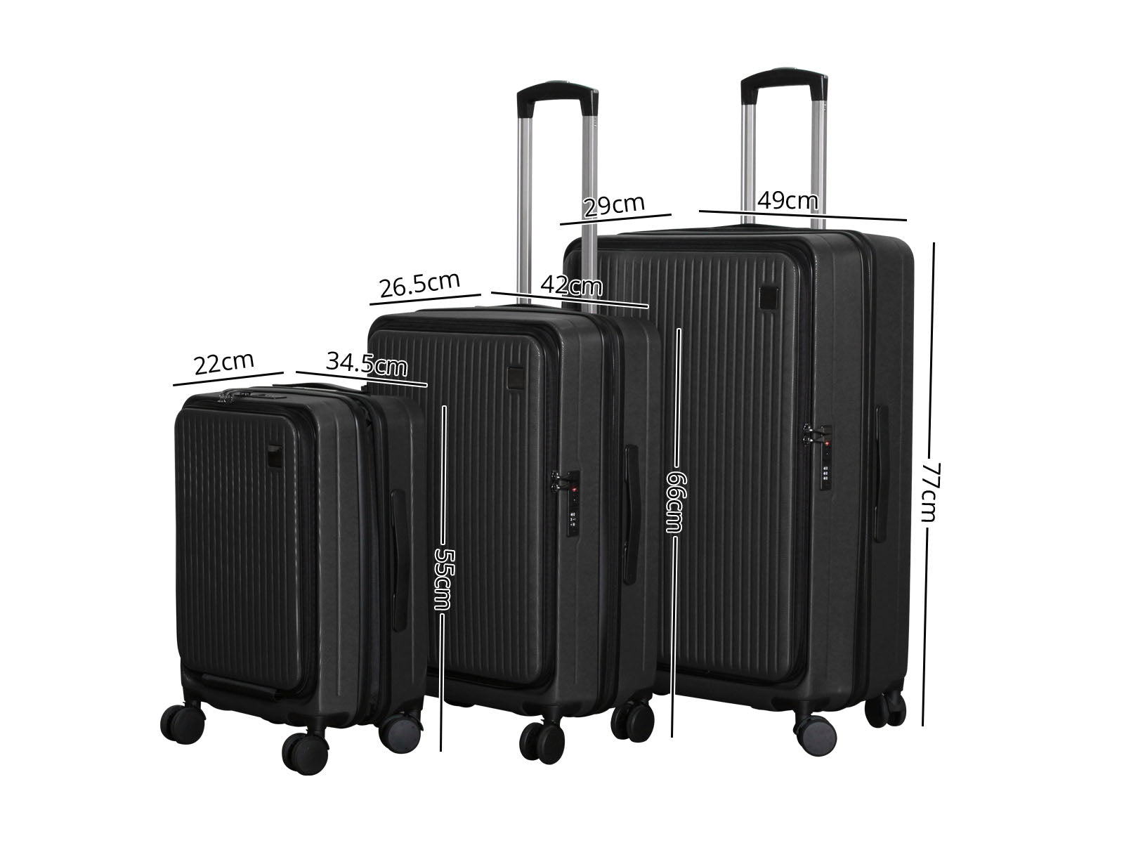 3 Piece Front Open Luggage Set Black Pr12959 Luggage Sets Nz Depot 11 - Nz Depot