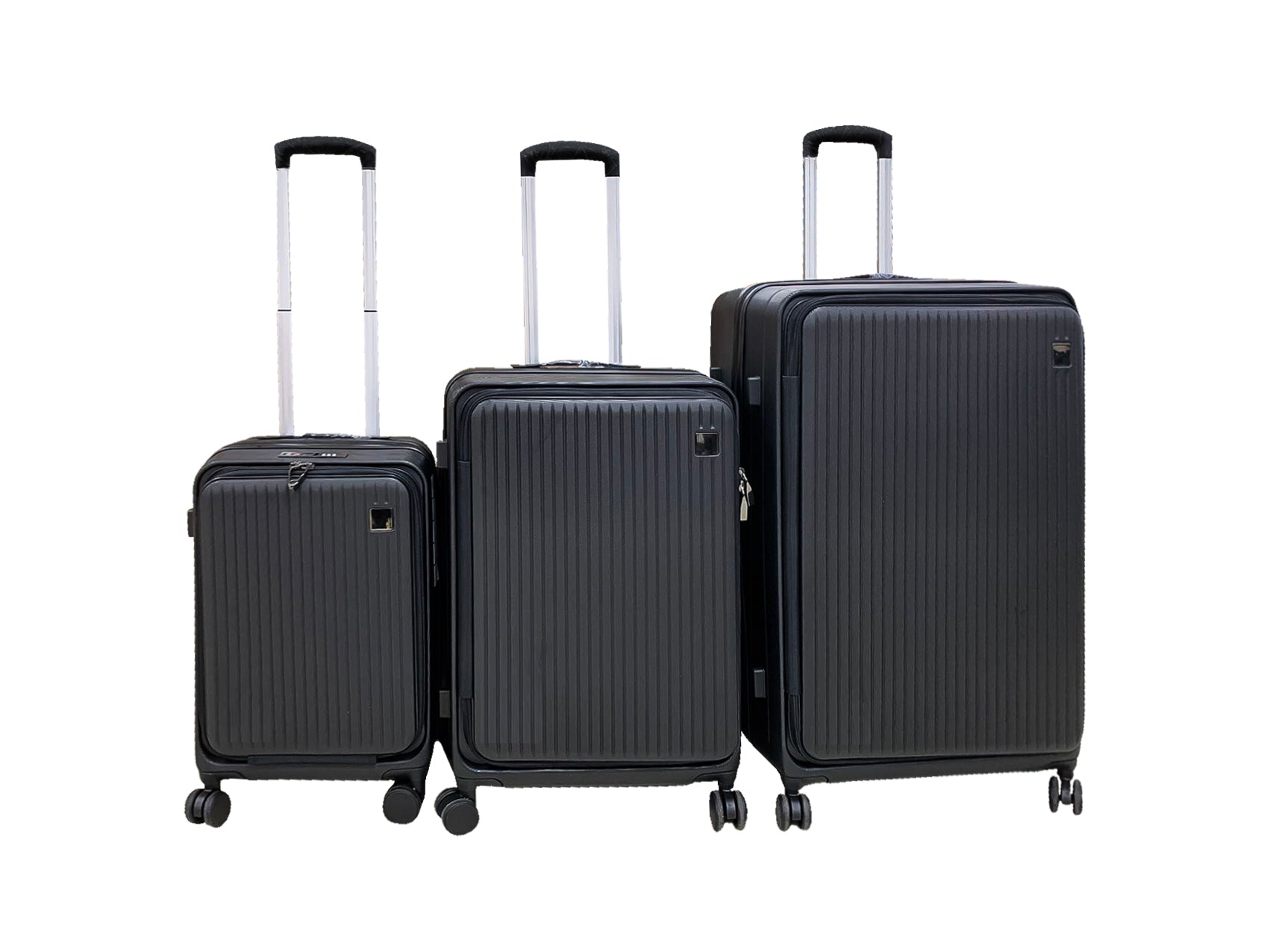 3-Piece Front Open Luggage Set - Black