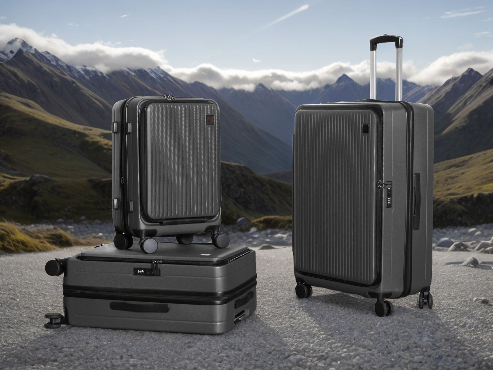 3 Piece Front Open Luggage Set Grey Pr12958 Luggage Sets Nz Depot 7 - Nz Depot