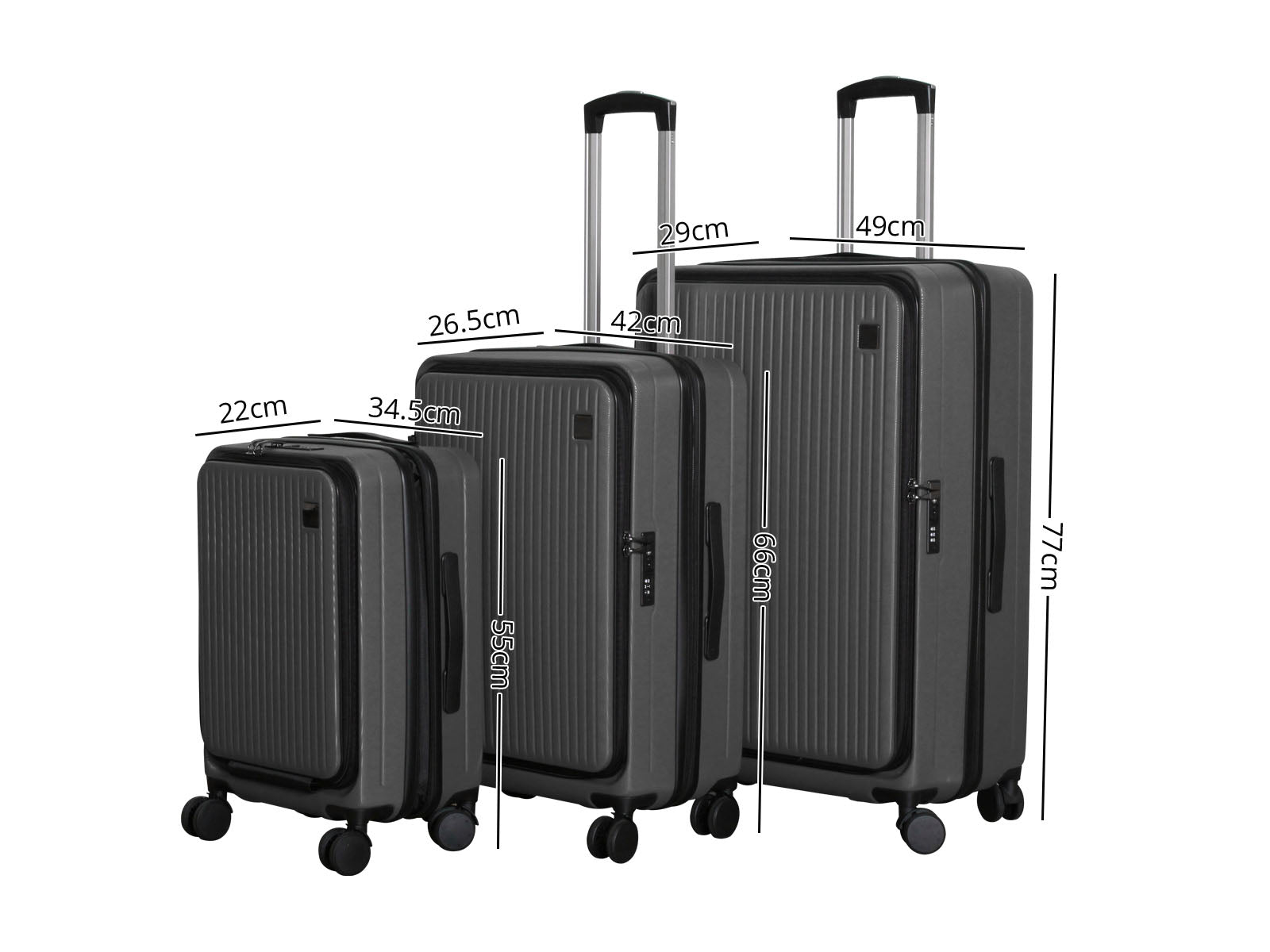 3 Piece Front Open Luggage Set Grey Pr12958 Luggage Sets Nz Depot 8 - Nz Depot