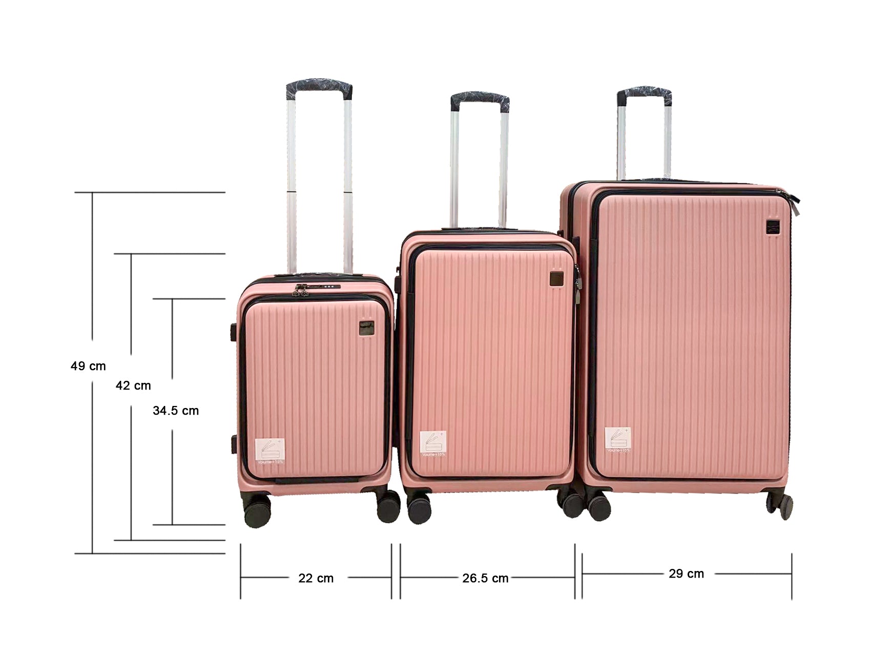 3 Piece Front Open Luggage Set Rose Gold Pr12960 Luggage Sets Nz Depot 3 - Nz Depot