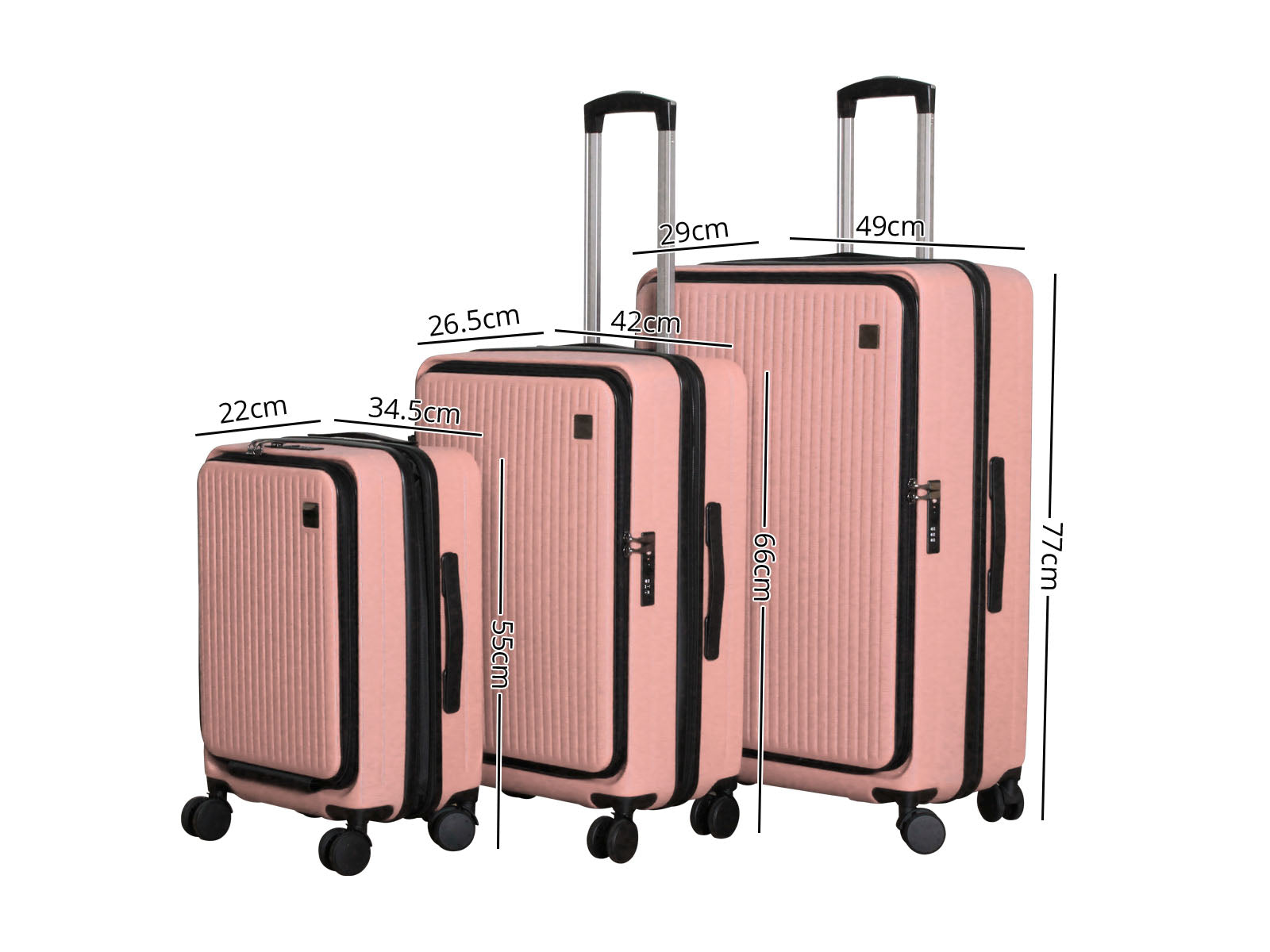 3 Piece Front Open Luggage Set Rose Gold Pr12960 Luggage Sets Nz Depot 9 - Nz Depot